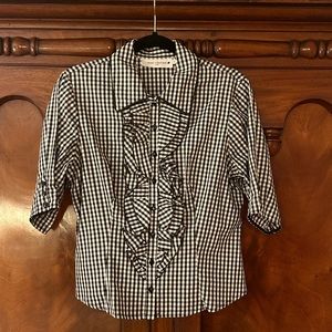 Anne Fontaine Black and White Ruffle Gingham Blouse